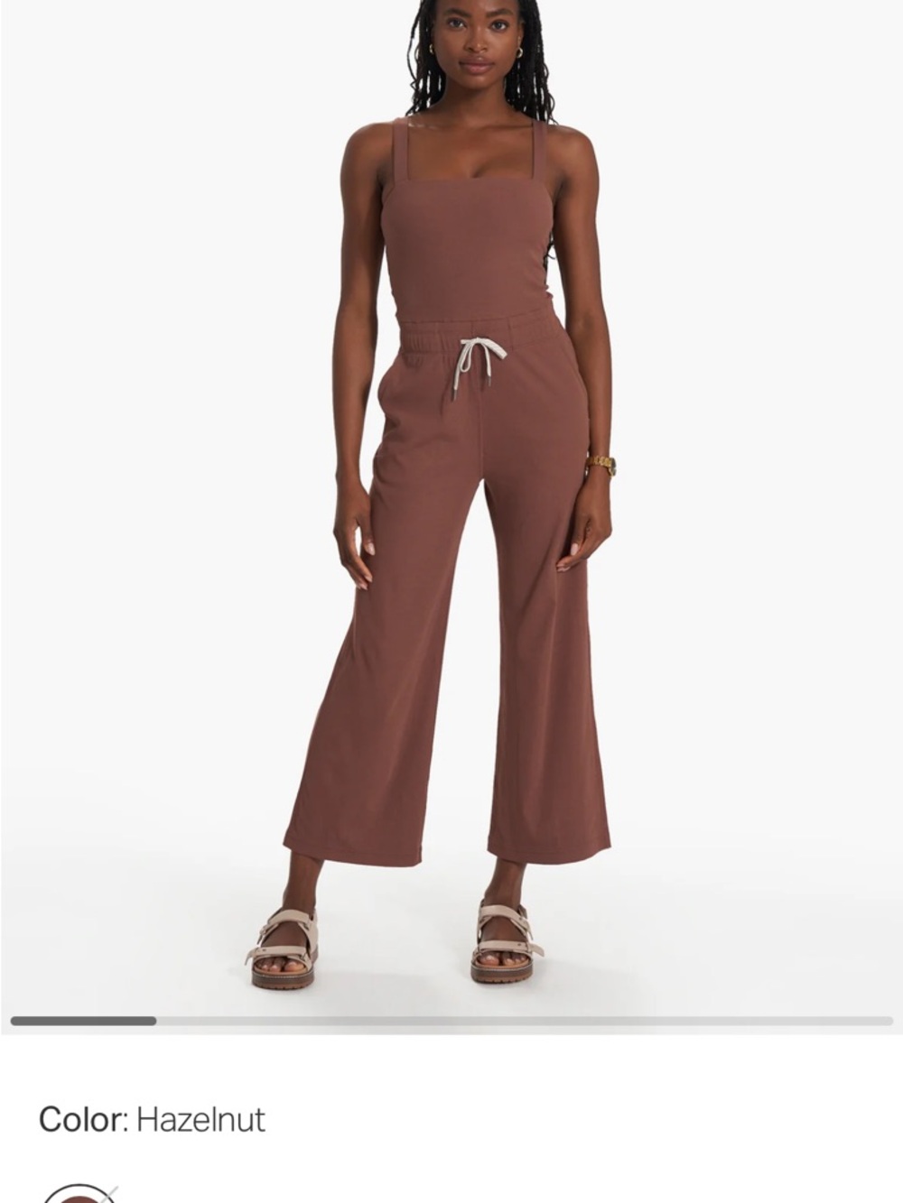 Vuori Hazelnut Square-Neck Wide-Leg Jumpsuit